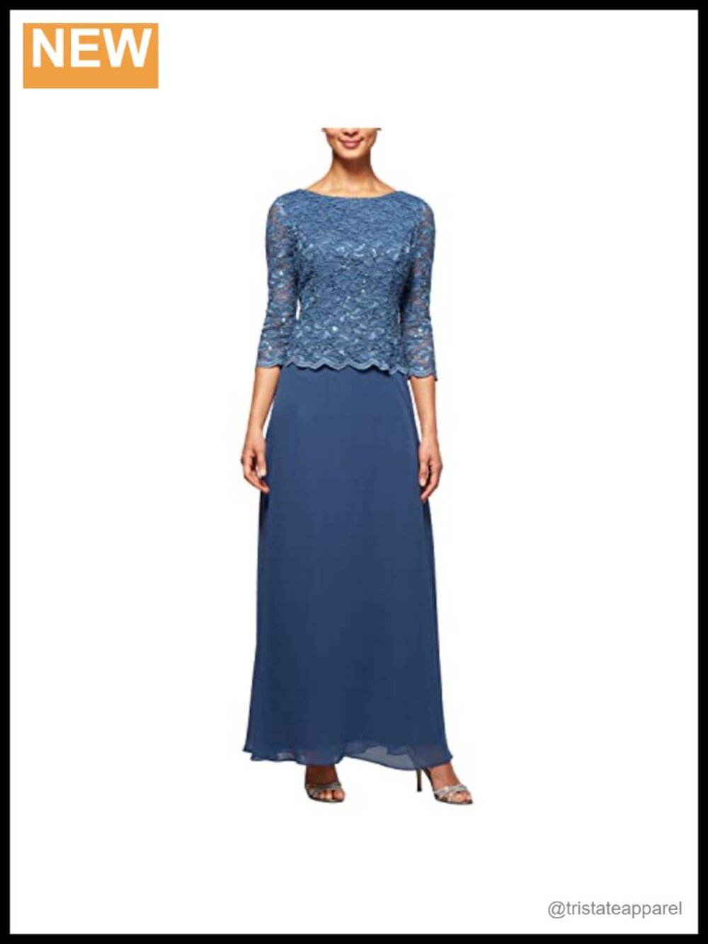 Alex Evenings 3/4 Sleeve Stretch Lace Bodice One-Piece Gown